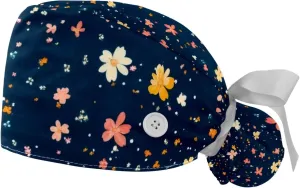 2 Pcs Womens Working Caps with Button Ocean Turtle Long Hair Cover Ribbon Lace-Up Hat