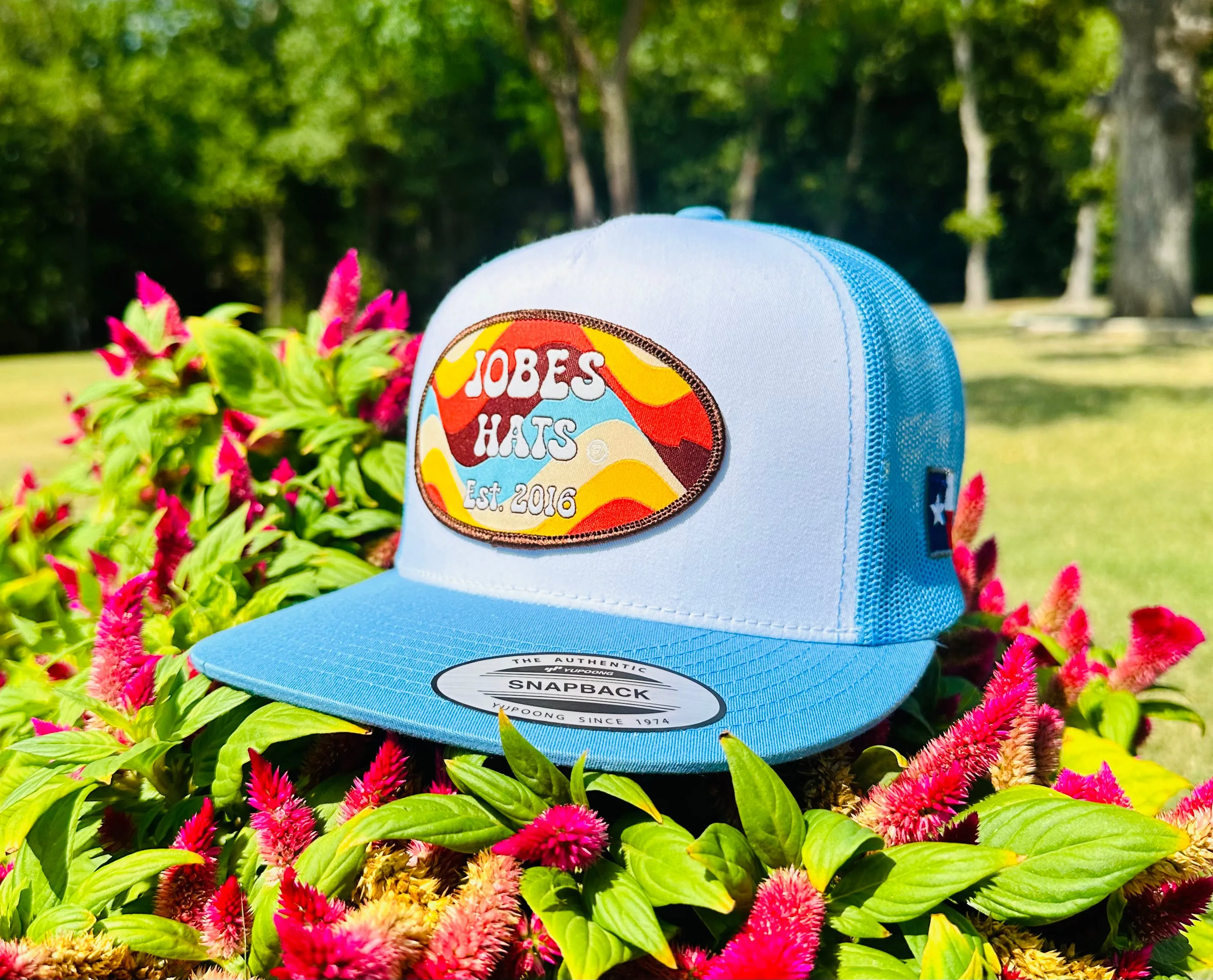 2023 August Collection Jobes Cap-  White/Baby Blue Retro patch