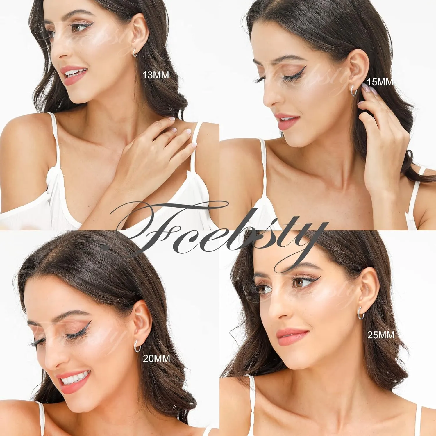 3 Pairs 925 Sterling Silver Hoop Earrings | Small White Gold Plated Hoop Earrings for Women (13mm,15mm,20mm25mm,30mm,40mm,50mm,60mm)