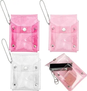 3PCS Lipstick Case Keychain, Mini Makeup Bag for Purse, Waterproof Vertical Clear Lipstick Pouch Organizer Cute Coin Purse Wallet Card Holder Data Cable Organizer for Small Items