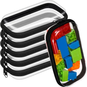 6 Pcs Black Clear Hard Zipper Case, Hard Plastic Zipper Pouches Makeup Case, Hard Plastic Storage Organizer Portable Box Transparent Cases for Snacks for Travel Necessities
