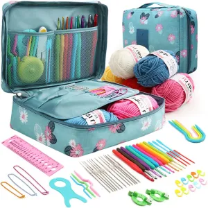 Abizarch 59 Pcs Crochet Hooks Kit for Beginners Adults, Knitting Starter Kit for Adults Ergonomic Soft Grip Handle Crochet Tools, DIY Weave Yarn Kits with Carry Bag, Travel Knitting Crochet Supplies