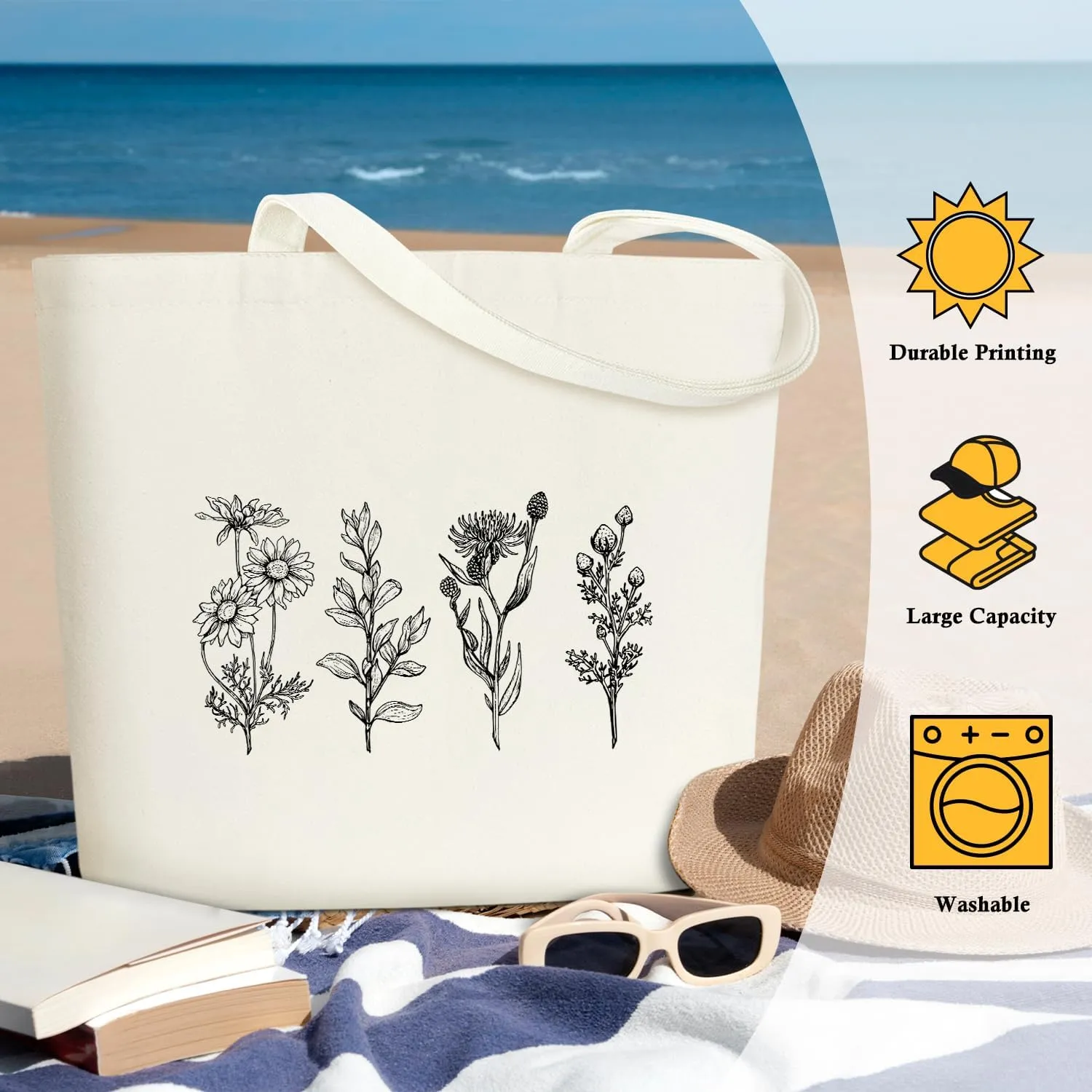 Aesthetic Tote Bag for Women Large Shoulder Tote Bag Cute Reusable Grocery Bags for Work & Shopping Floral Tote Bag