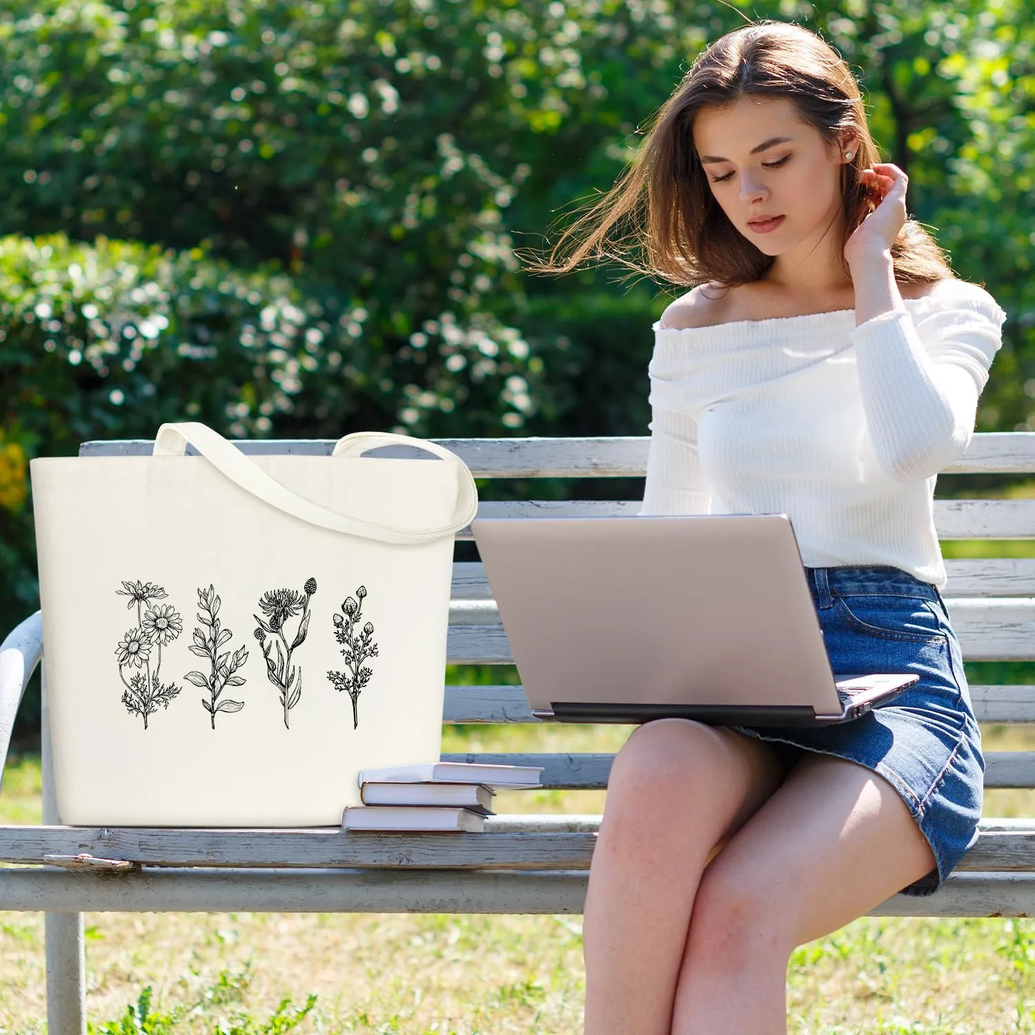 Aesthetic Tote Bag for Women Large Shoulder Tote Bag Cute Reusable Grocery Bags for Work & Shopping Floral Tote Bag