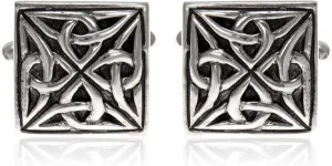 Alexander Castle Men's Cufflinks 925 Sterling Silver Oxidized Celtic Cufflinks 15mm Square Celtic Trinity Cufflinks with Jewelry Gift Box