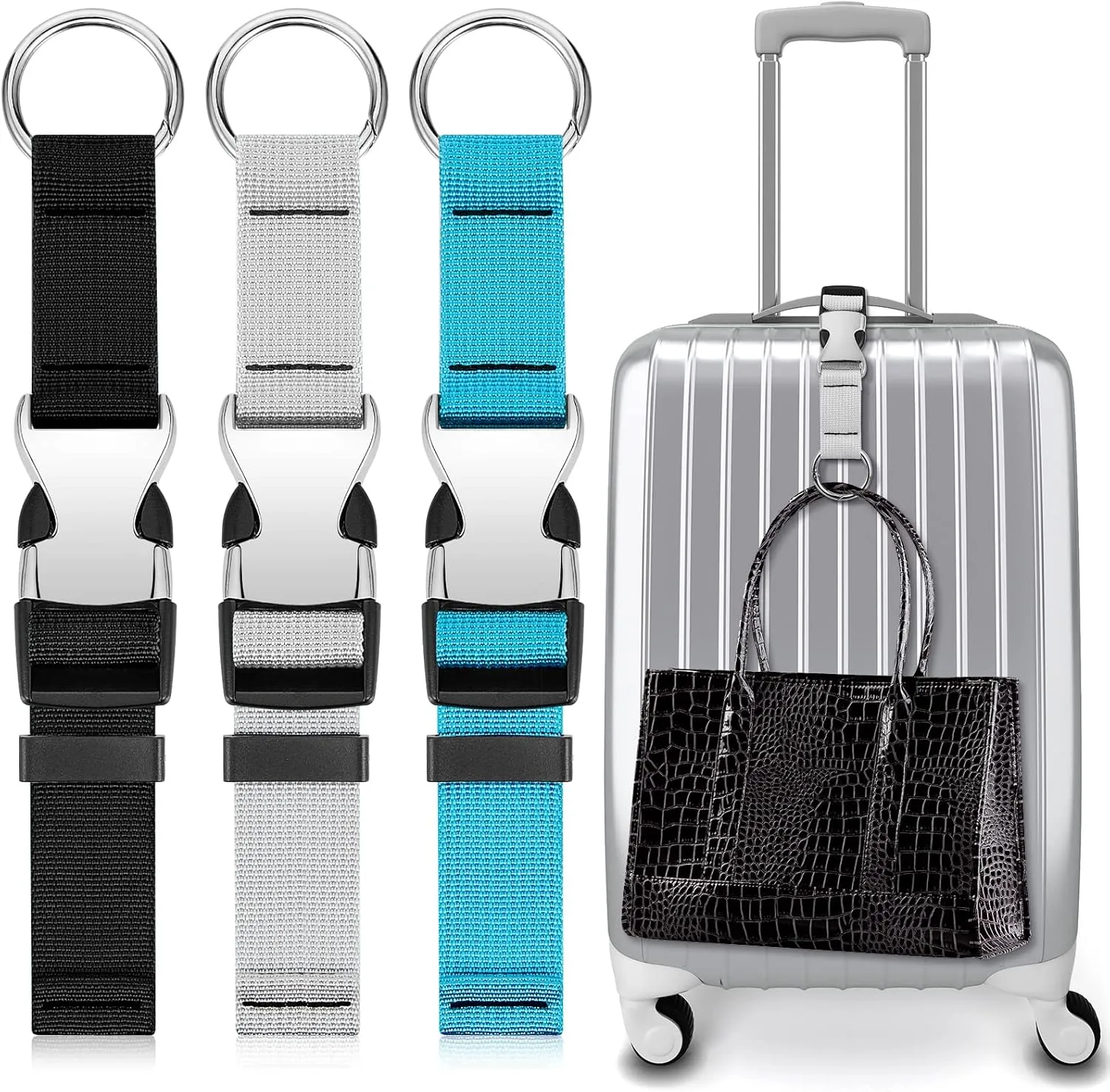 Amylove 3 Pcs Add a Bag Luggage Straps Gripper Heavy Duty Jacket Valises Strap for Travel Belt with Buckle Adjustable Baggage(Black, Blue and Grey)