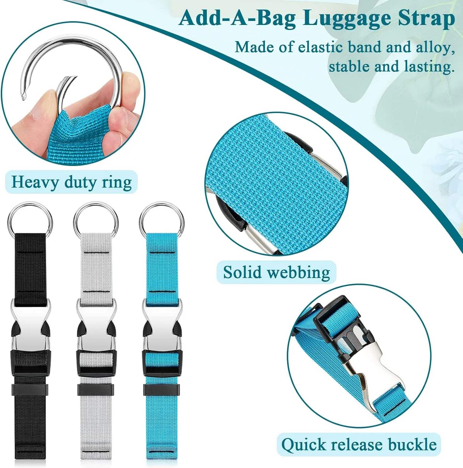 Amylove 3 Pcs Add a Bag Luggage Straps Gripper Heavy Duty Jacket Valises Strap for Travel Belt with Buckle Adjustable Baggage(Black, Blue and Grey)