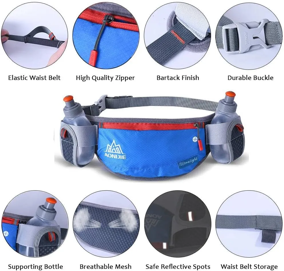 AONIJIE Running Hydration Belt with 2 Water Bottles, Waterproof & Bounce-Free Waist Pouch for Runners, Fanny Pack Fit 6.8 Inches Phones for Jogging, Cycling, Climbing and Hiking (Rose)