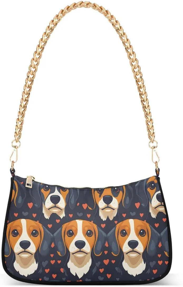 Beagle Dog Love Heart Tote Bag Shoulder Bag Hobo Handbag for Women Ladies Mini Clutch Purse with Zipper Closure