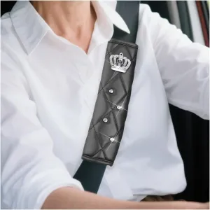 Bling Car Seat Belt Cover, 2PCS Rhinestone Crown Soft Safety Belt Shoulder Protector for Women Girls, Neck Stress Release Auto Seatbelt Cushion Pad, Universal for SUV RV Truck (Black)