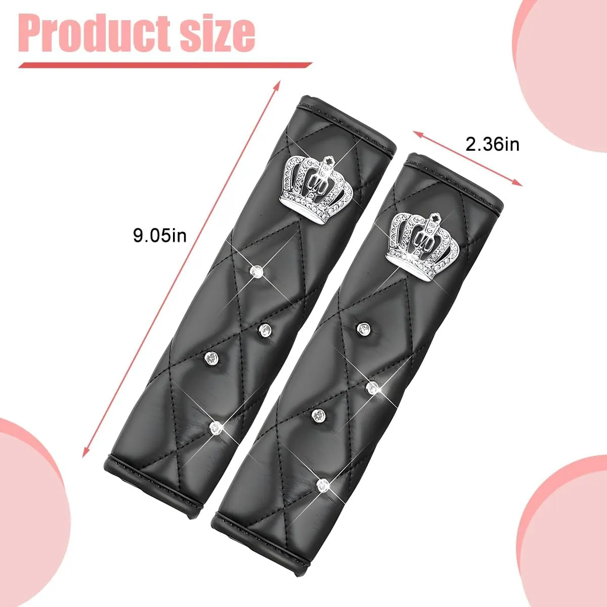 Bling Car Seat Belt Cover, 2PCS Rhinestone Crown Soft Safety Belt Shoulder Protector for Women Girls, Neck Stress Release Auto Seatbelt Cushion Pad, Universal for SUV RV Truck (Black)
