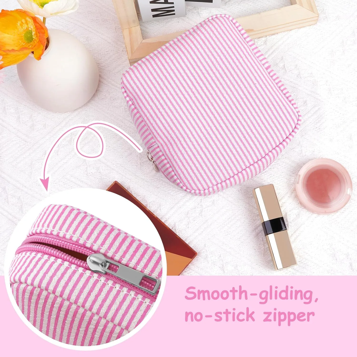 Breteil Small Makeup Bag for Purse Mini Cosmetic Bag with Slip-in Pockets Cute Travel Makeup Pouch for Women Friend Preppy Stuff - Pink