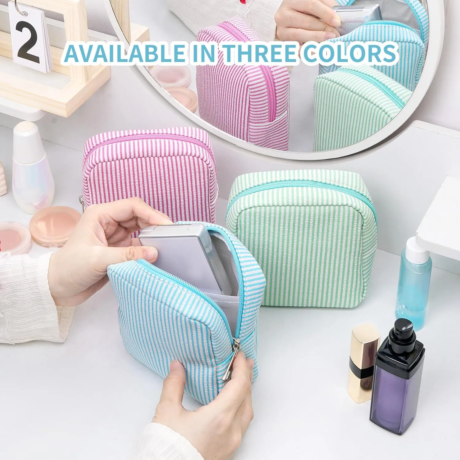 Breteil Small Makeup Bag for Purse Mini Cosmetic Bag with Slip-in Pockets Cute Travel Makeup Pouch for Women Friend Preppy Stuff - Pink