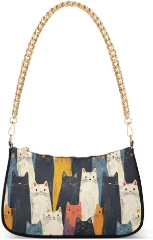 Cartoon Cat Animal Tote Bag Shoulder Bag Hobo Handbag for Women Ladies Mini Clutch Purse with Zipper Closure