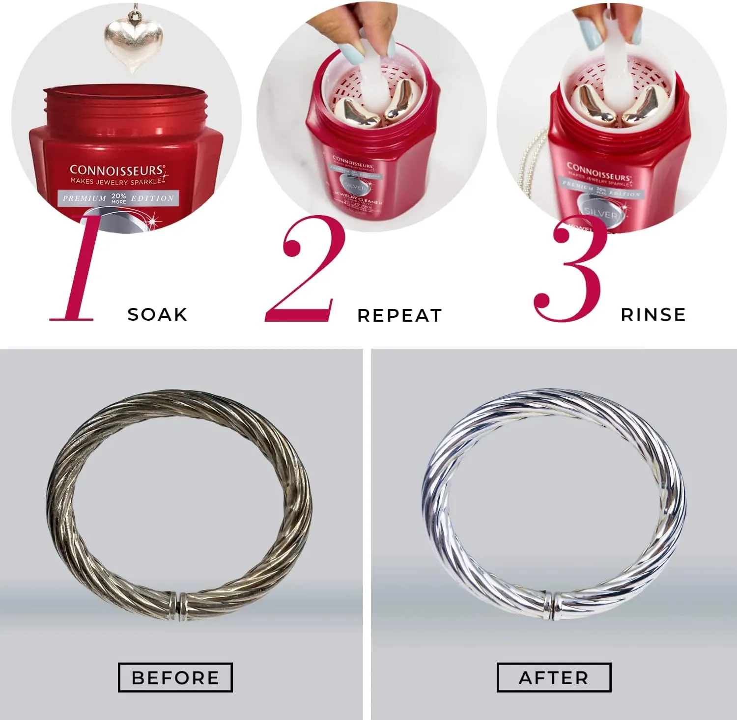 CONNOISSEURS Premium Edition Jewelry Cleaner, Value Size 9.6oz - Pick from Fine, Silver or Delicate Jewelry Cleaner