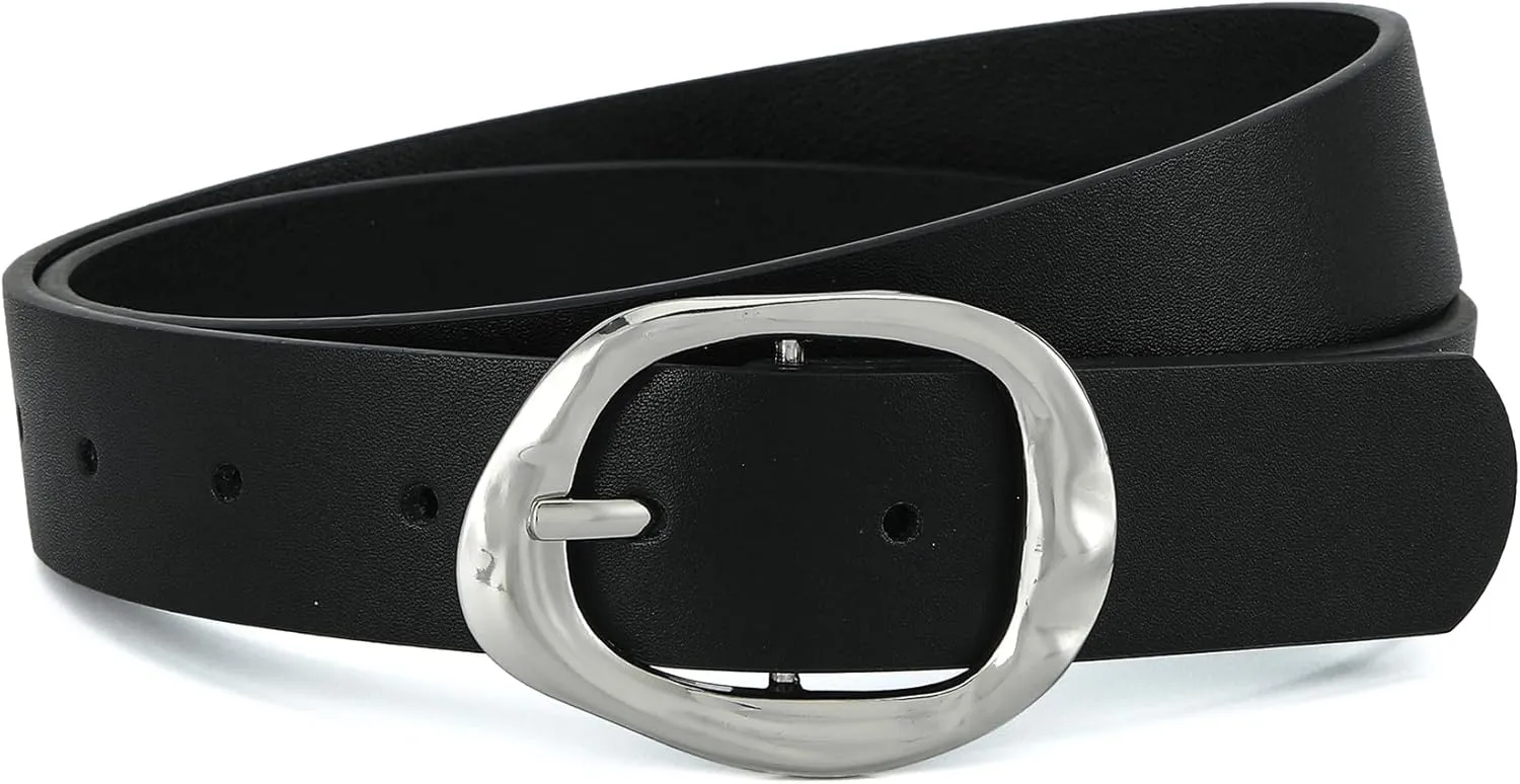 Earnda Leather Belts for Women Casual Fashion Waist Belt with Liquid Shapes Gold Buckle for Jeans Pants Dresses