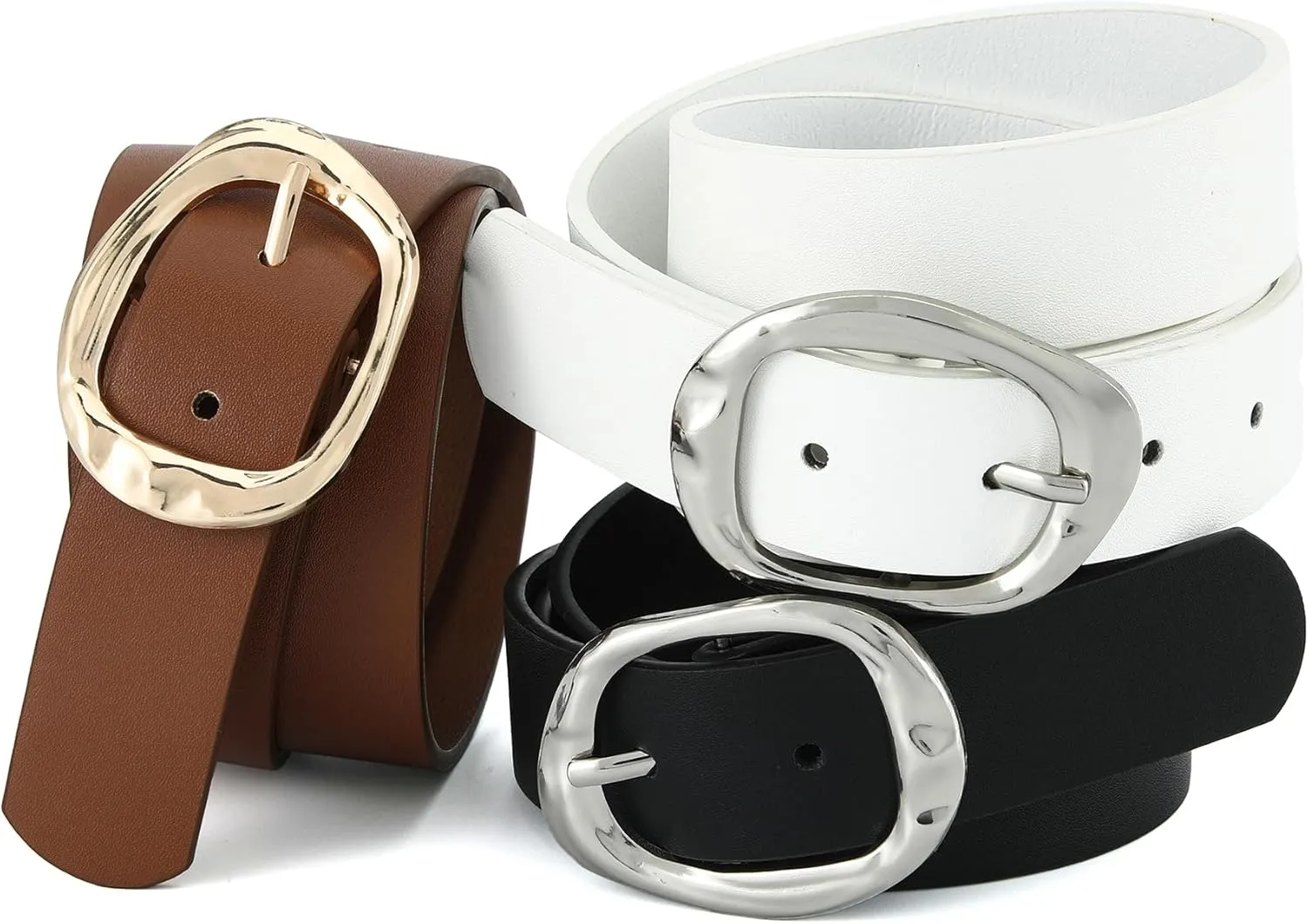 Earnda Leather Belts for Women Casual Fashion Waist Belt with Liquid Shapes Gold Buckle for Jeans Pants Dresses