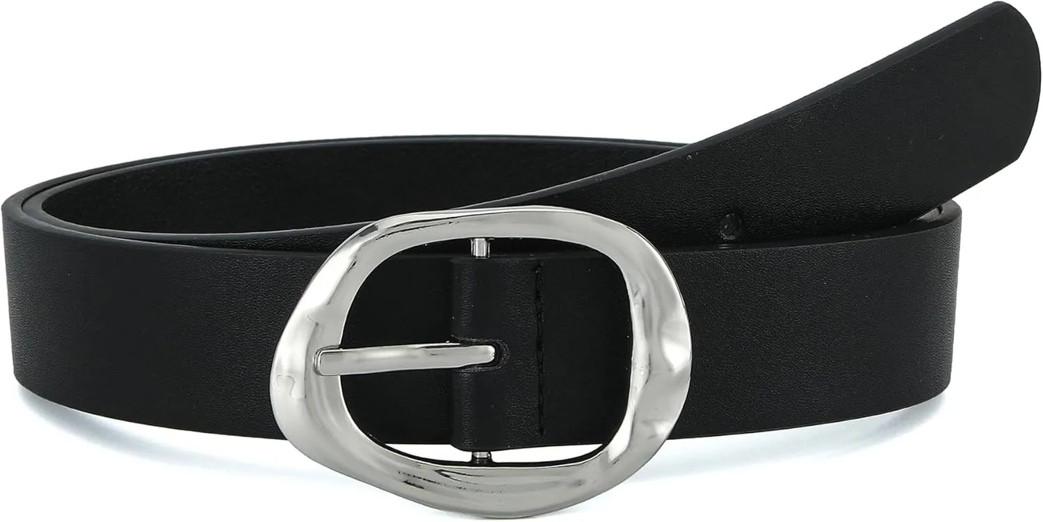 Earnda Leather Belts for Women Casual Fashion Waist Belt with Liquid Shapes Gold Buckle for Jeans Pants Dresses