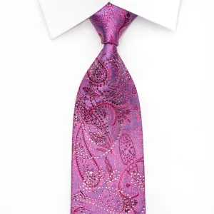 Elle Homme Mens Crystal Rhinestone Silk Necktie Pink Paisley On Purple With Purple Sparkles