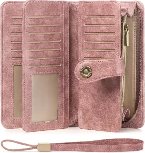 FALAN MULE Women Genuine Leather Wallet Large Capacity Bifold RFID Blocking Card Holder with Zipper Coin Pocket