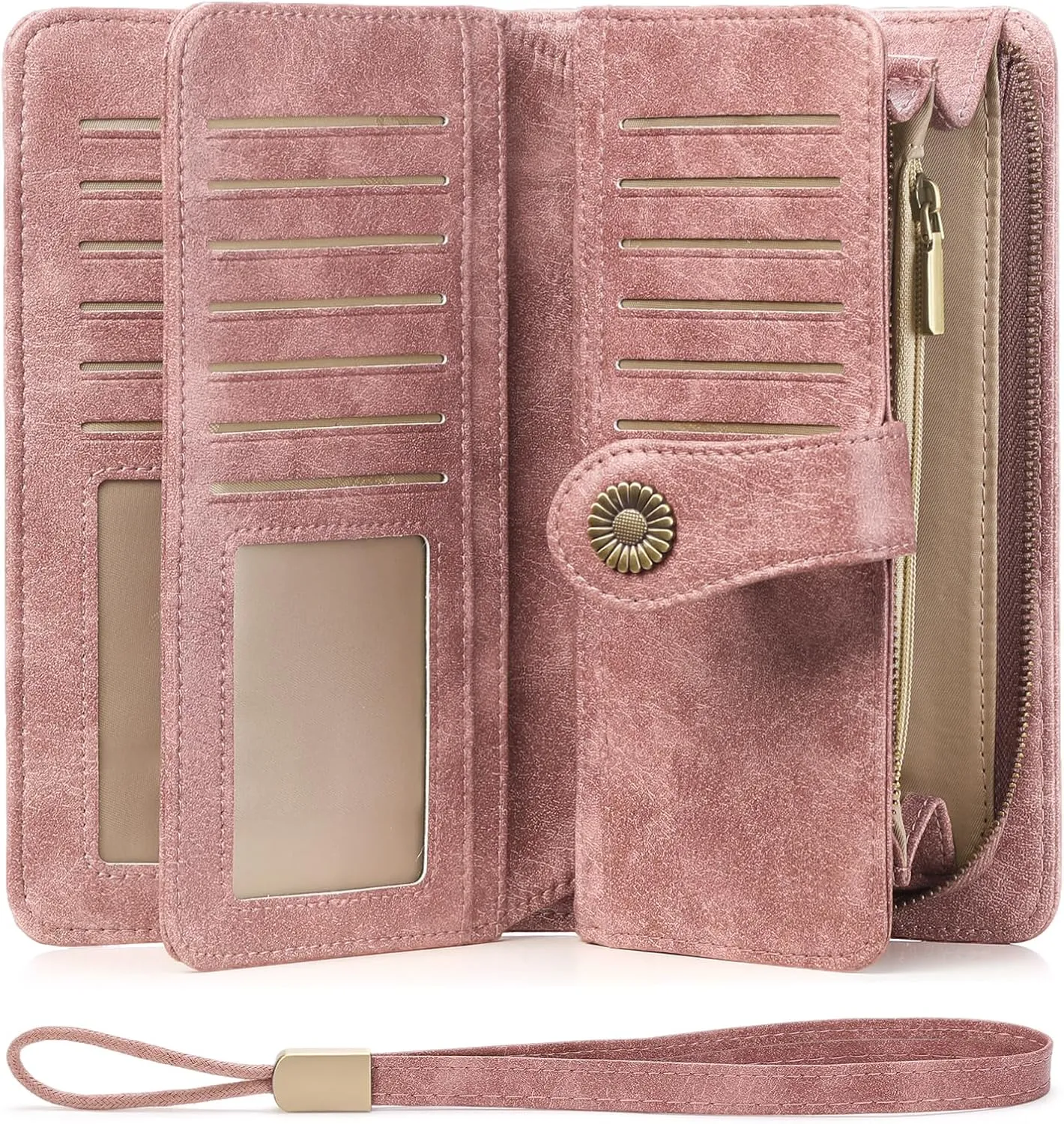FALAN MULE Women Genuine Leather Wallet Large Capacity Bifold RFID Blocking Card Holder with Zipper Coin Pocket