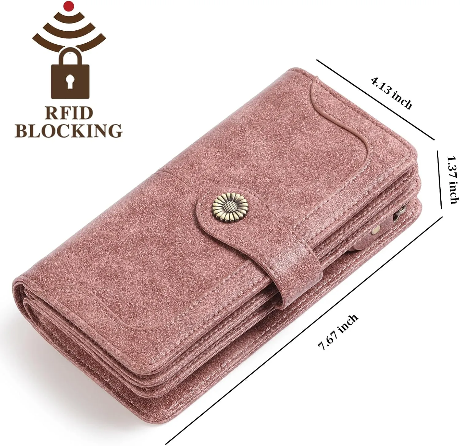 FALAN MULE Women Genuine Leather Wallet Large Capacity Bifold RFID Blocking Card Holder with Zipper Coin Pocket