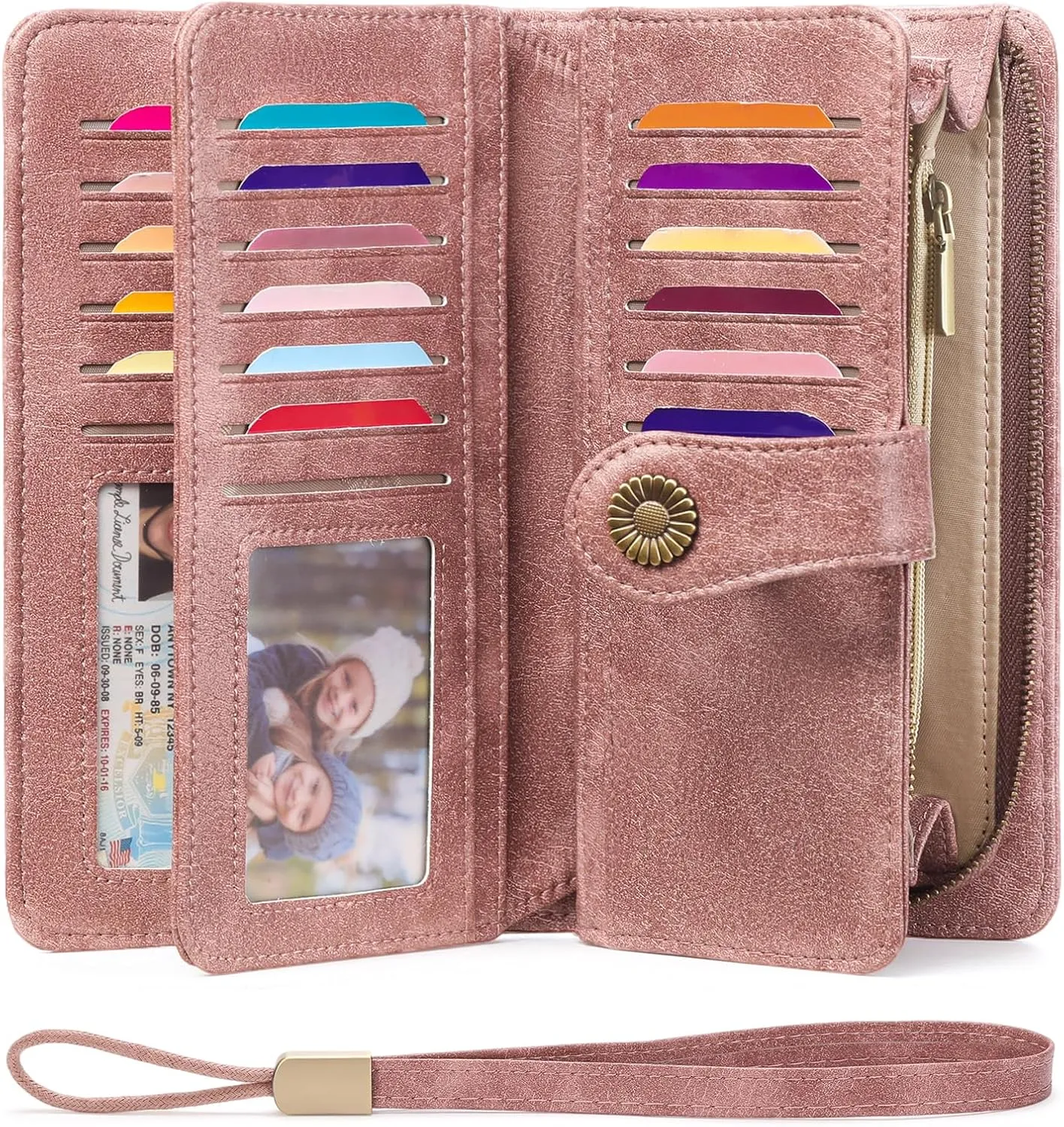 FALAN MULE Women Genuine Leather Wallet Large Capacity Bifold RFID Blocking Card Holder with Zipper Coin Pocket