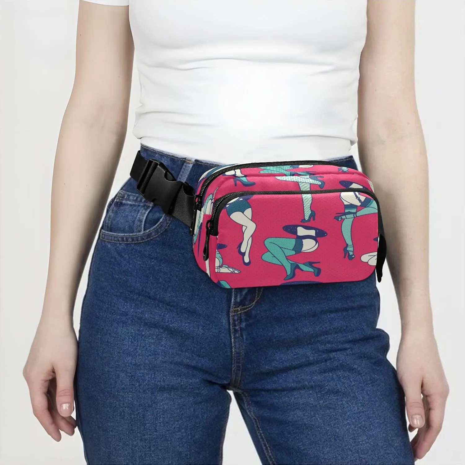 Fanny Pack Belt Bag for Women Men Female Legs in Stockings Fashion Waist Pack Waterproof Adjustable Cross Body Fanny Pack for Workout/Running/Hiking/Traveling/Cycling