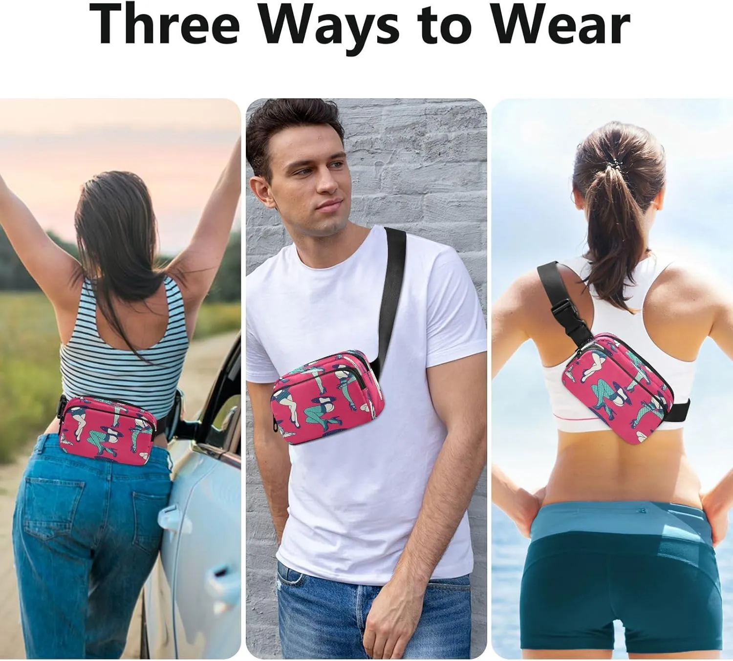 Fanny Pack Belt Bag for Women Men Female Legs in Stockings Fashion Waist Pack Waterproof Adjustable Cross Body Fanny Pack for Workout/Running/Hiking/Traveling/Cycling
