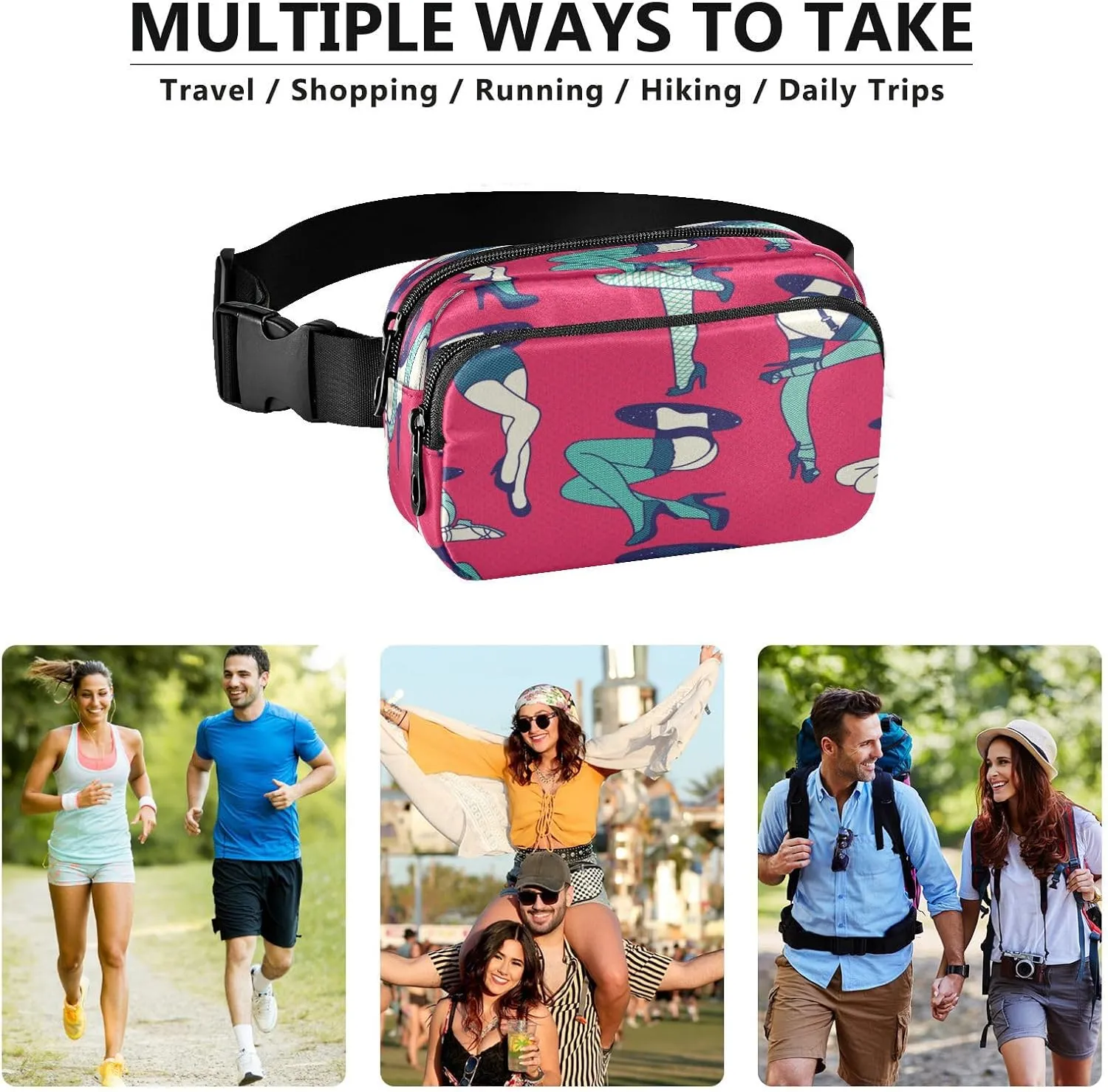 Fanny Pack Belt Bag for Women Men Female Legs in Stockings Fashion Waist Pack Waterproof Adjustable Cross Body Fanny Pack for Workout/Running/Hiking/Traveling/Cycling