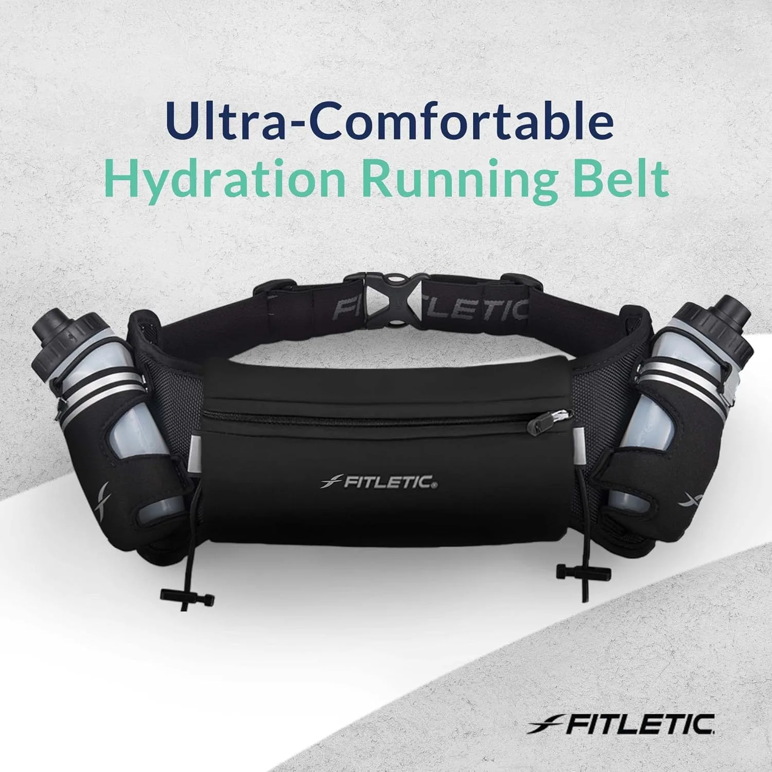 Fitletic Hydration Running Belt with Water Bottles for Men & Women  2 Quick Flow 8oz Running Water Bottles, Patented Bounce Free Design, Water Resistant Pouch Fits All Phones  Hydra 16