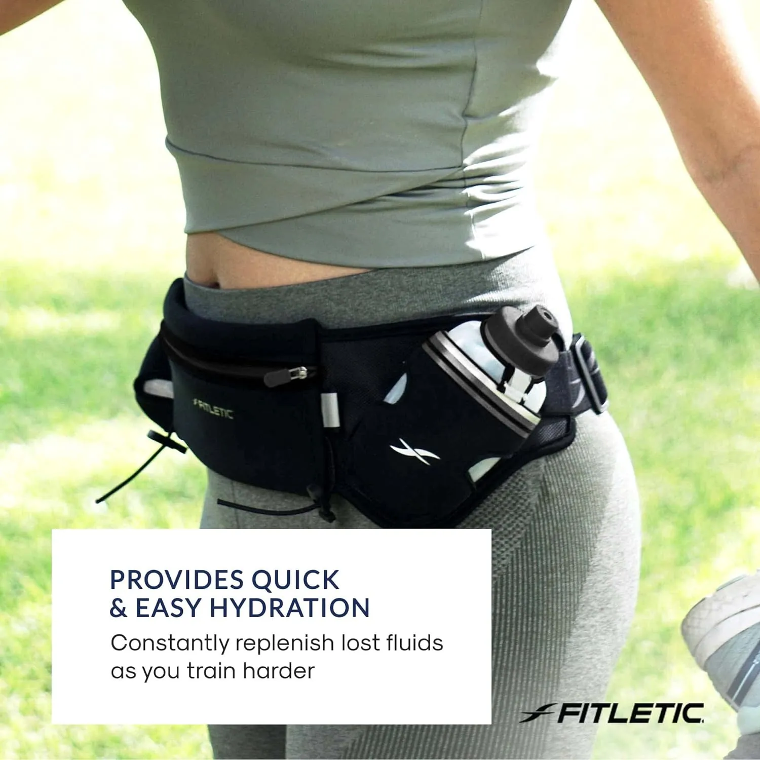 Fitletic Hydration Running Belt with Water Bottles for Men & Women  2 Quick Flow 8oz Running Water Bottles, Patented Bounce Free Design, Water Resistant Pouch Fits All Phones  Hydra 16