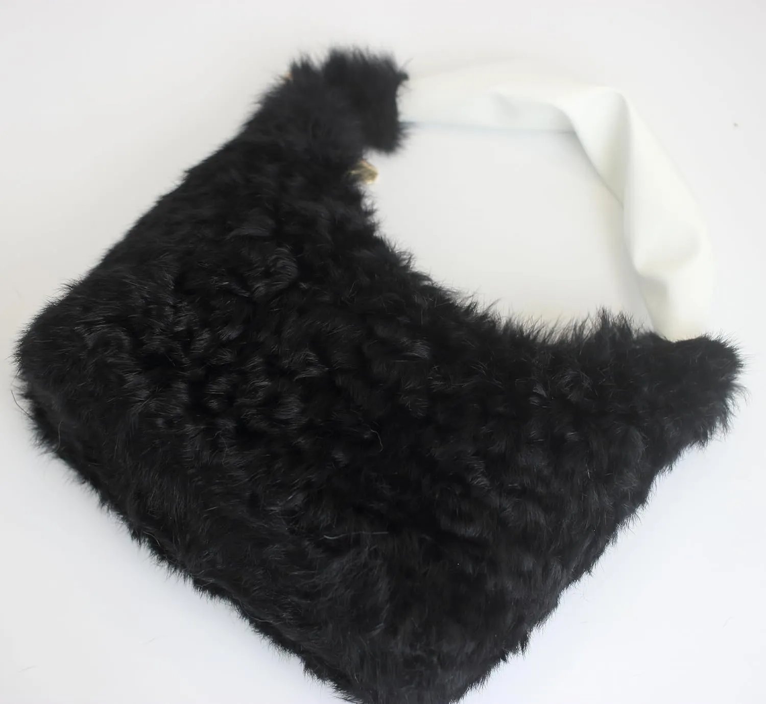 Fosrion Real Rabbit Fur Mini Top Handle Bag, Faux Karakul Lambskin Texture, Small Fluffy Clutch Purse for Women
