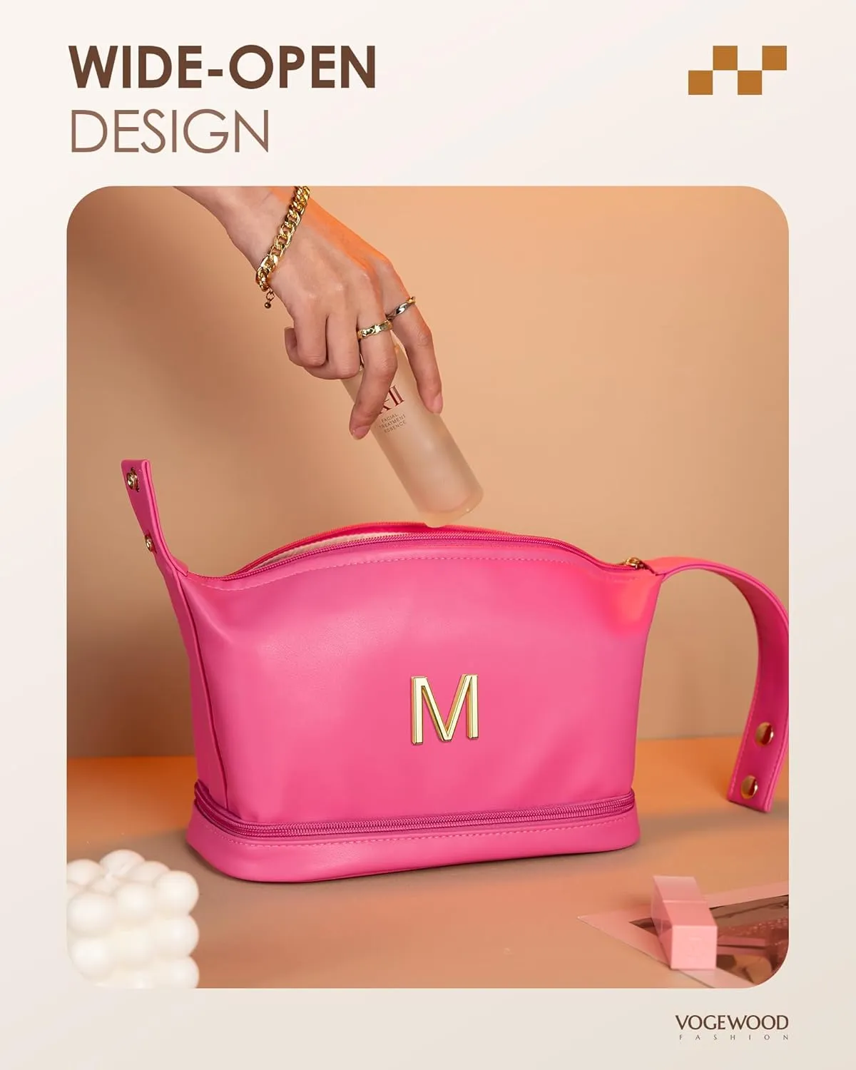 Gifts for Women 50s, Personalized Makeup Bag with Handle, Initial Double Layer Cosmetic Bag with Makeup Brush Organizer, Cute Cosmetic Pouch for Women, Gifts for Friends Female Mom