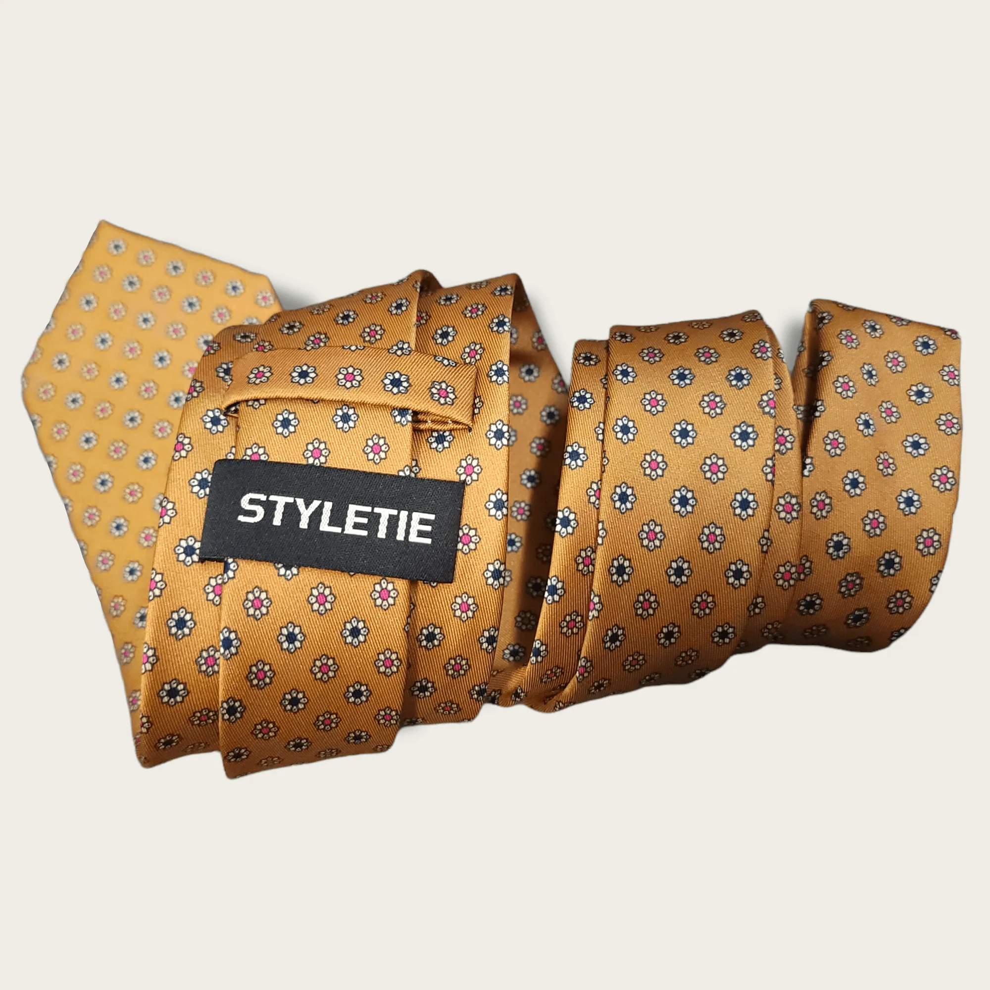 Gold Brown Floral Tie