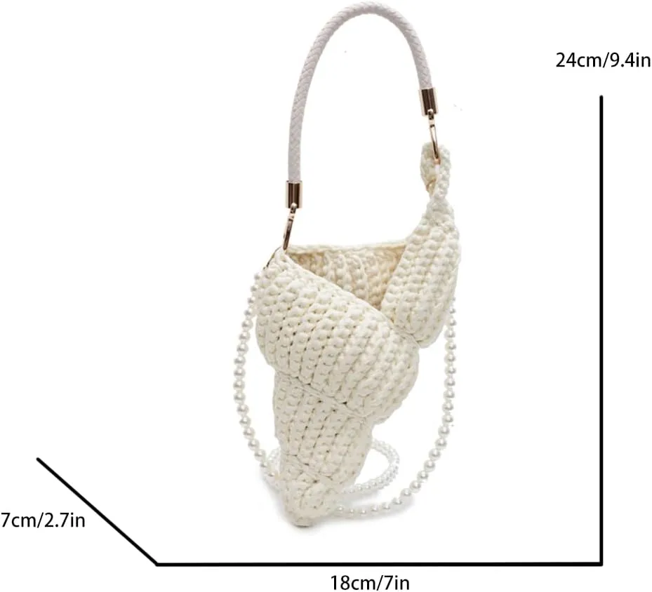 Handwoven Fashion Seashell Bag,Boho Clutch with Pearl Strap Leather Handle,Vacation Hollow Beach Bag Crossbody