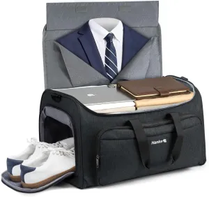 Hanke Carry on Garment Bags for Travel,Convertible Duffle Bag Luggage Bag Weekend Bag with Shoe Compartment,2 in 1 Hanging Suitcase Suit Bag for Men Women,Black