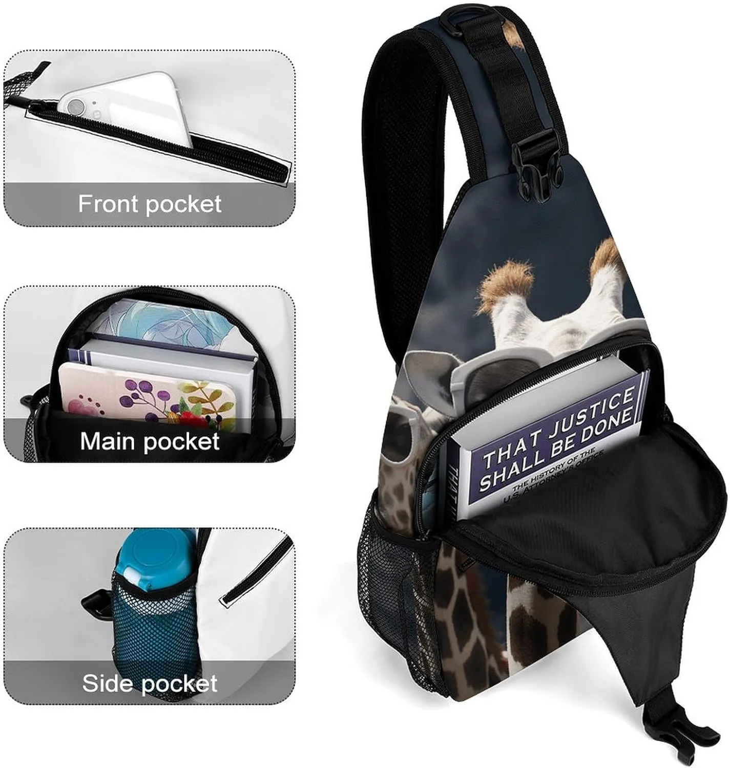 Lightweight Chest Bag Crossbody Bag Three Giraffes Wearing Sunglasses Sling Backpack for Women Men Sports Travel