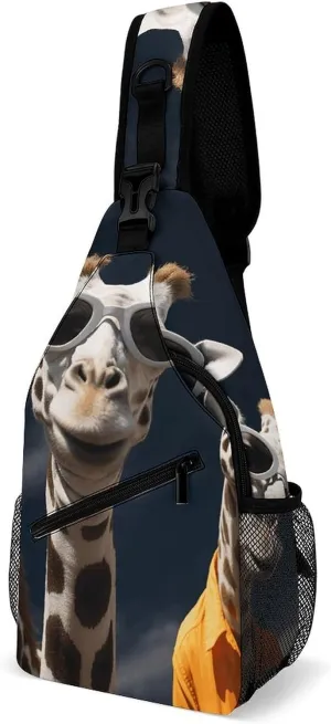 Lightweight Chest Bag Crossbody Bag Three Giraffes Wearing Sunglasses Sling Backpack for Women Men Sports Travel