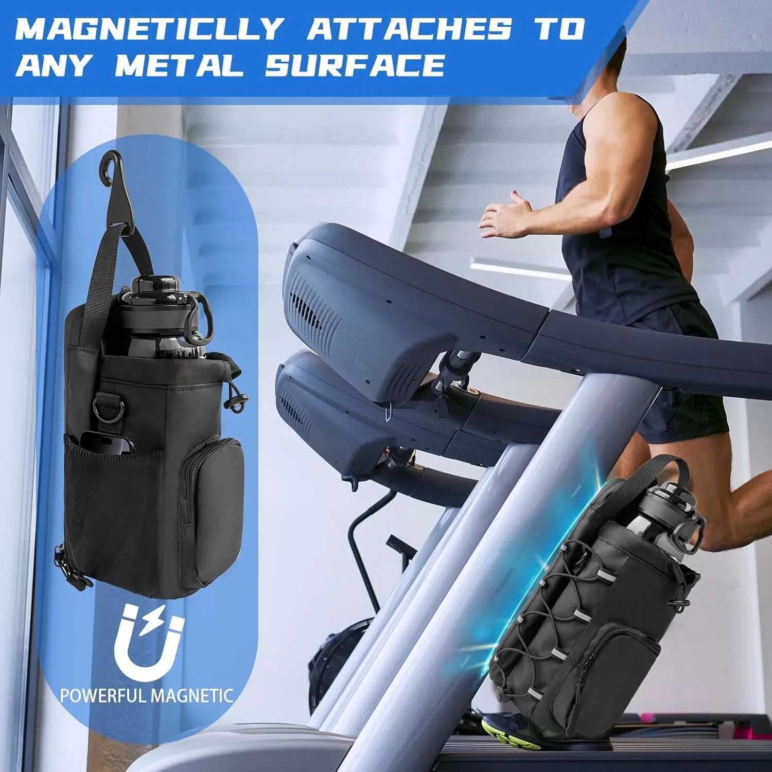 Magnetic Gym Bag for Men and Women, Magnetic Water Bottle Holder for Gym 60oz, Small Gym Bag, Gym Gifts for Women and Men (Black)