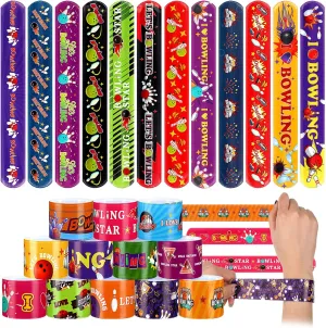 Marsui 48 Pcs Bowling Slap Bracelets Bulk Bowling Party Favors Snap Bracelets Wristbands for Classroom Prizes Decorations Birthday Party Favors Gifts Supplies, 24 Designs