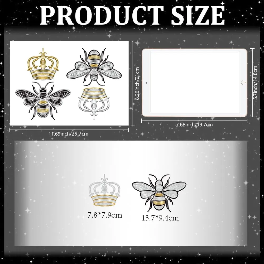 MAYJOYDIY Honey Bee Crown Iron on Rhinestone Decal Queen Bee Hotfix Transfer Sticker Crystal Insects Heat Transfer Patch Bling Clothing Repair Applique for T-Shirt Hat Jacket Garment Bag DIY Decor