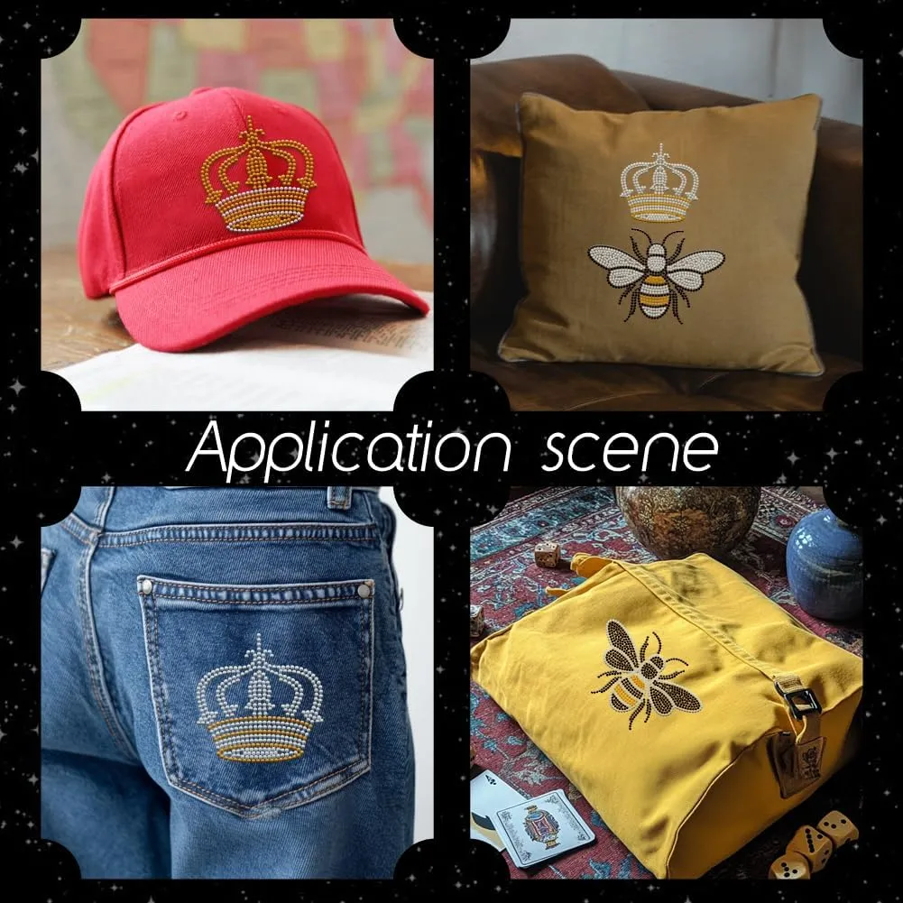 MAYJOYDIY Honey Bee Crown Iron on Rhinestone Decal Queen Bee Hotfix Transfer Sticker Crystal Insects Heat Transfer Patch Bling Clothing Repair Applique for T-Shirt Hat Jacket Garment Bag DIY Decor