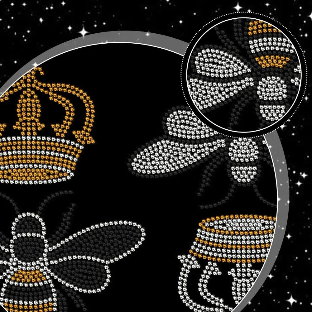 MAYJOYDIY Honey Bee Crown Iron on Rhinestone Decal Queen Bee Hotfix Transfer Sticker Crystal Insects Heat Transfer Patch Bling Clothing Repair Applique for T-Shirt Hat Jacket Garment Bag DIY Decor
