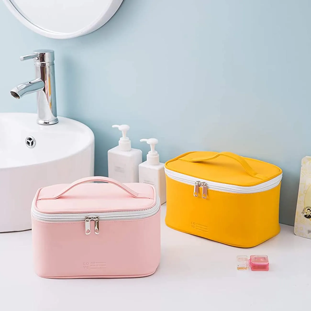 Meiyuuo Makeup Bag Cosmetic Bags for Women Ladies Zipper Pouch Makeup Organizer PU Leather Waterproof