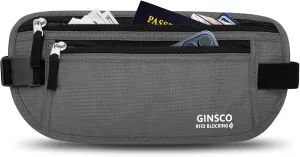 Money Belt for Travel Women Hidden Ginsco Slim RFID Blocking Passport Holder Unisex Travel Money Belt Under Clothes Anti Theft Travel Hidden Wallet for Travelling Workout Running Gray 11''