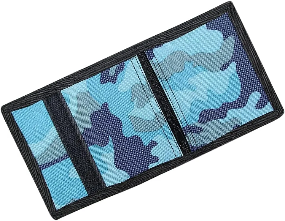 NEICY RFID Blocking Canvas Wallet for Men and Women - Camo Trifold Outdoor Sports Wallets with Magic Sticker for Teen Kids (Camo Blue)