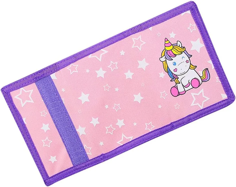 NEICY RFID Cartoon Canvas Wallet for Kids - Unicorn Trifold Outdoor Sports Wallets with Magic Sticker for Teen Girls