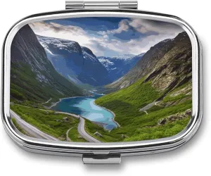 Norwegian Fjords Travel Pill Organizer Portable Daily Waterproof Pill Case Small Medicine Storage Container for Vitamins Fish Oil Cod Liver Oil Earplug Storage