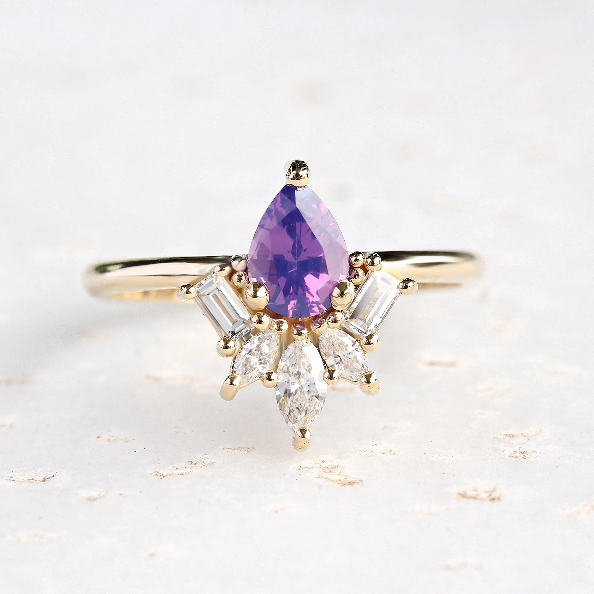 Pear Lavender Spinel Unique Engagement Ring - "Gatsby" ♥